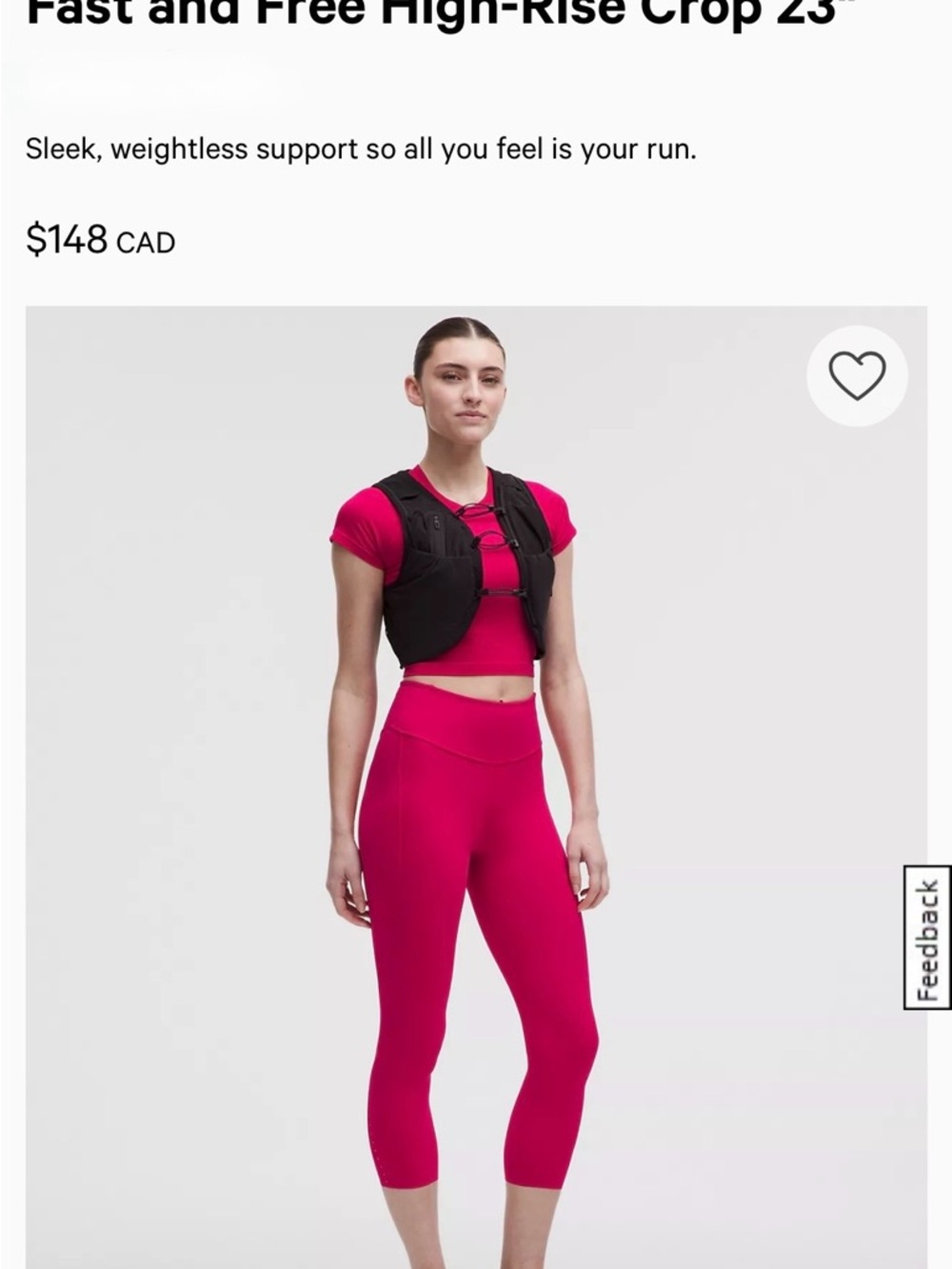 lululemon athletica Fast and Free High-Rise Crop 23" - Bright Pink